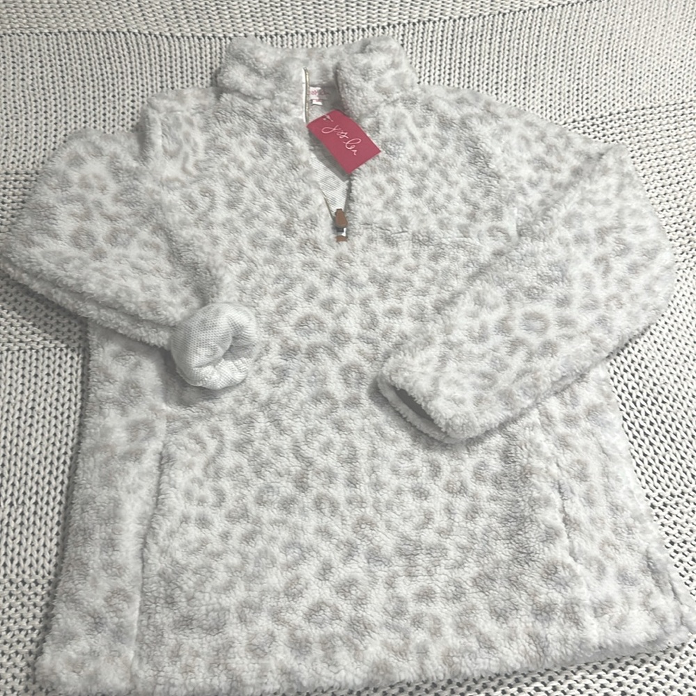 Quarter zip leopard Sherpa jacket